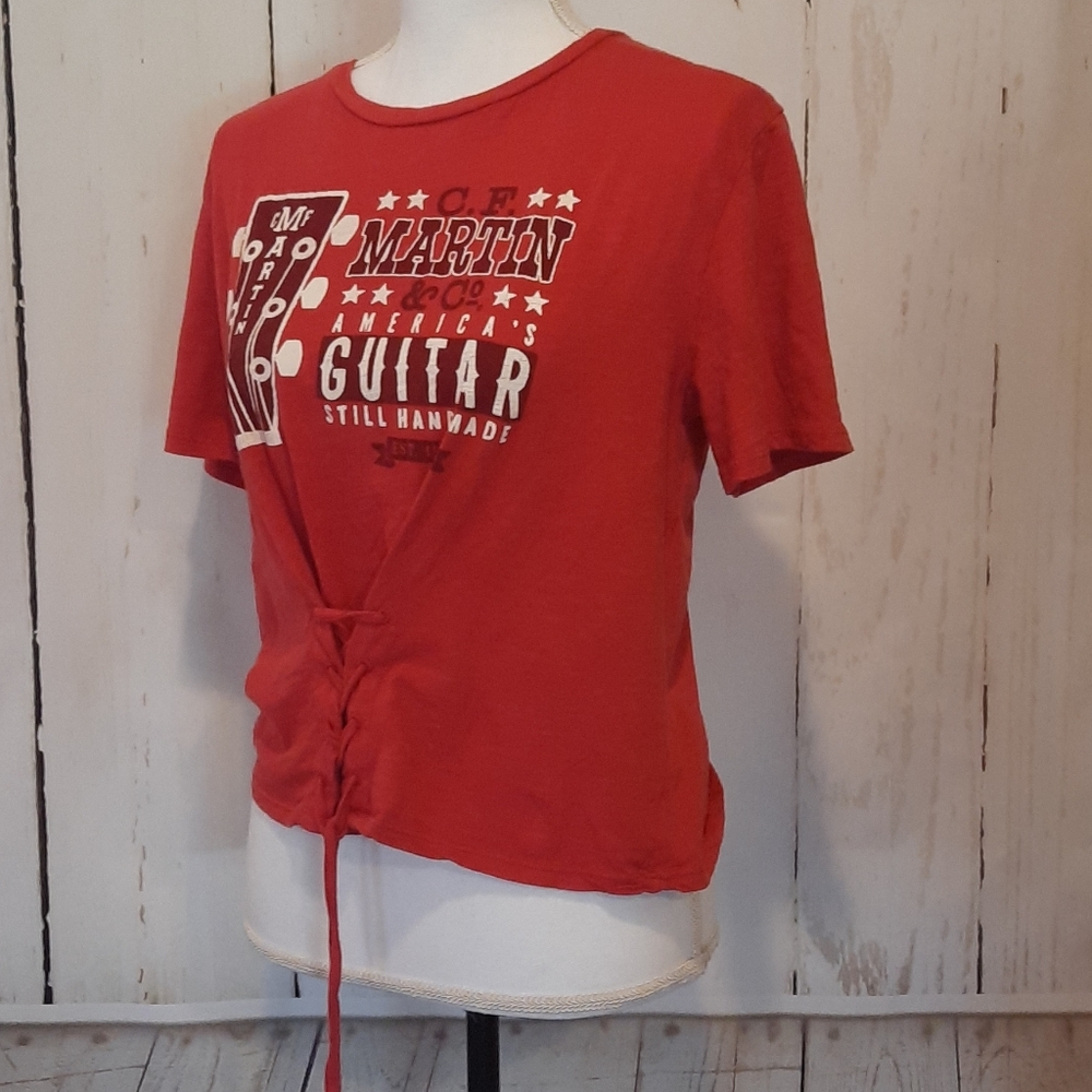 Lucky Brand Red Lace Up T Shirt Sz S